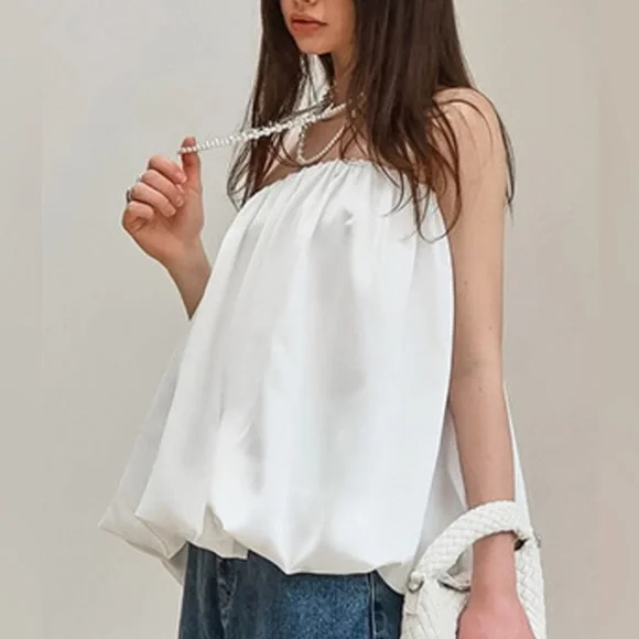 ❤️ Hello Gorgeous! Bubble Hem Tube Top - White - Picture 2 of 7